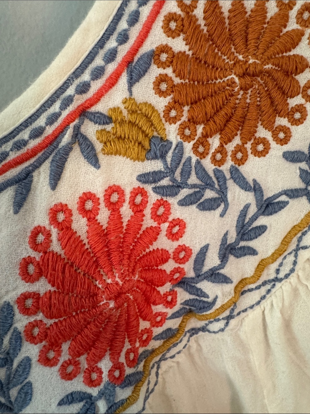 THML Cream Embroidered Puff-Sleeve Blouse with Red & Blue Floral Yoke - Picture 5 of 9